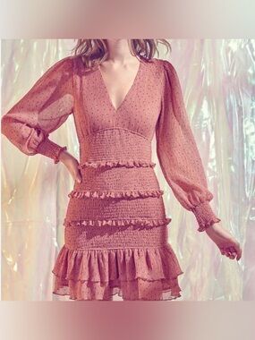 Storia Dusty Rose Smocked Ruffle Mini Dress
